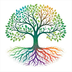 abstract colorful tree with roots set of tree wit.