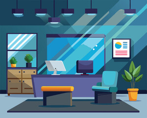 Modern Office Reception Interior Design. Workspace and Reception Area