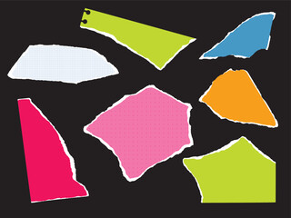 Set of torn pieces of paper for collage. Vector illustration with textures. Abstract jagged shapes.