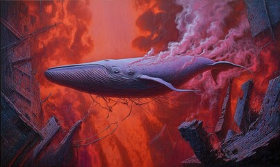 Whale in a Burning Cityscape