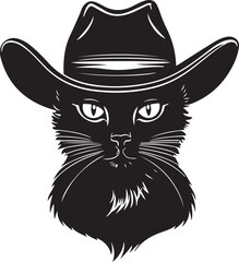 Cat Wearing Cowboy Hat Cowboy Cat Silhouette Vector Illustration on Transparent Background