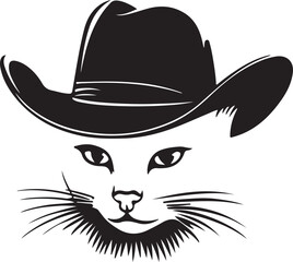 Cat Wearing Cowboy Hat Cowboy Cat Silhouette Vector Illustration on Transparent Background