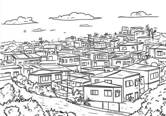 Hand-Drawn Sketch of a Densely Populated Residential Area