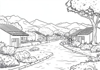 Serene Suburban Street Sketch