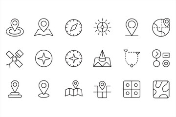 Fototapeta premium Map Pin, Compass, and Coordinates Icons for Travel and Direction