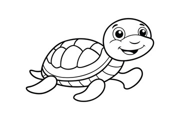 Line art drawing of a baby turtle with a big shell and wide smile.eps