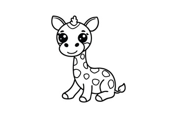 Line art drawing of a cheerful baby giraffe with a short neck.eps