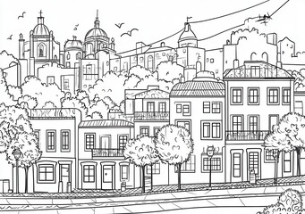 Monochrome Cityscape Illustration