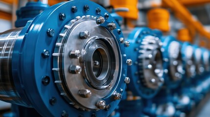 Close up of industrial equipment featuring metallic components and hydraulic systems