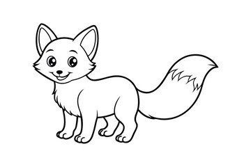 Line art drawing of a happy baby fox with big ears.eps