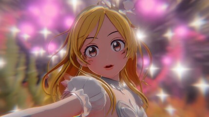 Anime Girl Portrait, Sparkling Stage Background
