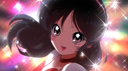 Anime Girl with Sparkling Background