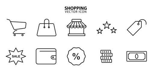 Set of shopping vector icon on white isolated