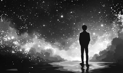 Solitary Figure Under a Starry Sky