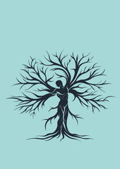 Man, Tree, Root, Branches, Growth, Intricacy, Thoughts, Growth, Success, Branches, Artwork, Vector