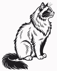 Obraz premium Elegant Longhair Cat Illustration Black and White Design