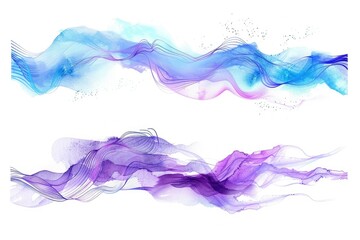 High Resolution Visual of Set of Purple and Blue Watercolor Wave Paint Abstract Border Frame