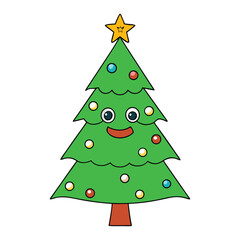 Whimsical, original stylized Christmas tree with swirls, stars, and ornaments—perfect for a festive, modern greeting card full of holiday cheer and artistic flair.
