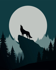 Howling Wolf Silhouette Under the Moon