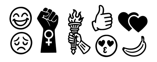 Vector emoji, like, heart, tattoo. Hand drawn doodles, isolated on white background