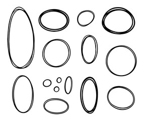 Set of geometric shapes, ovals and circles. different shapes in doodle style. Vector illustration.