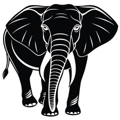 Tribal Style Elephant Illustrations &ndash; Black and White Vector Art,Majestic Elephant Graphics &ndash; Stylized Wildlife Silhouettes