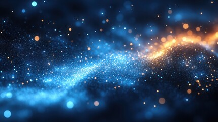 Naklejka premium Abstract Blue and Orange Glowing Particles Background Sparkling Glittering Dust Digital Art