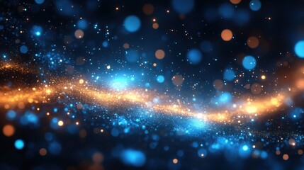 Obraz premium Abstract Background Blue and Gold Glittering Particles Sparkling Lights Bokeh Effect