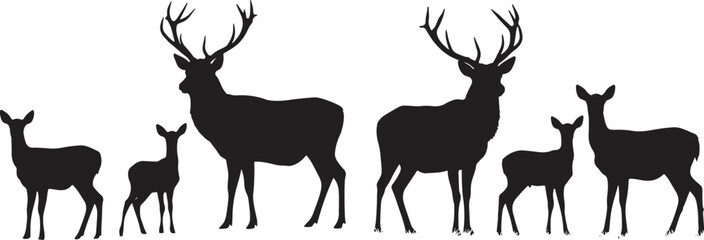 Deer family walking silhouette vector illustration
