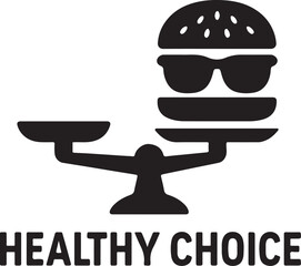Silhouette vector of a burger on a balance scale symbolizing healthy choice, ideal for nutrition, diet, and food awareness designs.