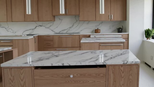 Modern kitchen with marble counters