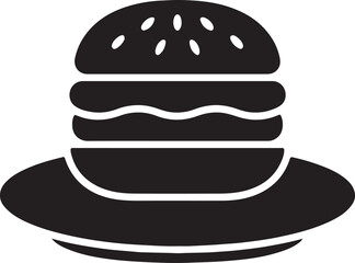 Silhouette vector of a burger on a round tray, perfect for food service, restaurant branding, menu design, and fast food promotions.