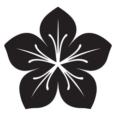 A bold hibiscus icon with five large petals and a small stamen in the centre