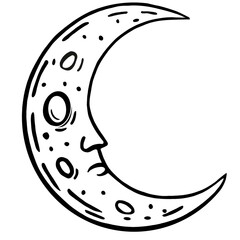 illustration of black and white drawing of moon. Medieval style of moon .moon and star © Olga