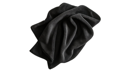A crumpled, dark gray textile, possibly a towel or blanket, with soft, draped folds against a black background