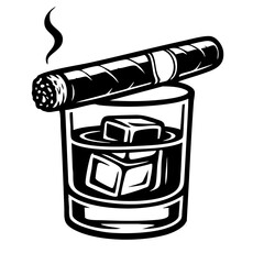 Cigar and Whiskey Black and White isolated vector svg cut file clipart silhouette