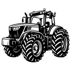 Tractor Black and White isolated vector svg cut file clipart silhouette