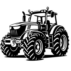 Tractor Black and White isolated vector svg cut file clipart silhouette