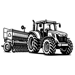 Tractor Seeder Black and White isolated vector svg cut file clipart silhouette