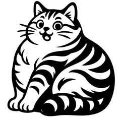 Fat Cat Vector Black and White Silhouette illustration Svg