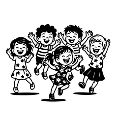 Kids Playing Vector Black and White Clipart Cut File Svg Silhouette Isolated