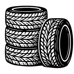 Car Tires Vector Black and White Clipart Cut File Svg Silhouette Isolated