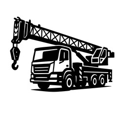 Fototapeta premium Crane Truck Vector Black and White Silhouette illustration Svg
