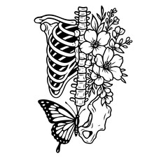 Floral Ribs Vector Black and White Clipart Cut File Svg Silhouette Isolated