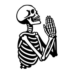 Skeleton Praying Vector Black and White Clipart Cut File Svg Silhouette Isolated