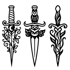 Knife Trio Vector Black and White Clipart Cut File Svg Silhouette Isolated