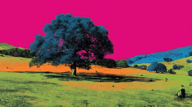 Albero solitario in paesaggio surreale
