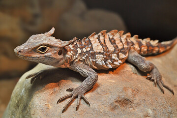 Fototapeta premium Unique lizard resting on a rock in its natural habitat Generative AI