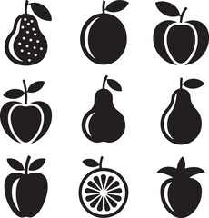 Fruit icons silhouette set isolated on white background