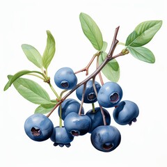 Watercolor seamless pattern with blueberry branch on cream background. Cute hand drawn groovy fruit design for fabric prints.